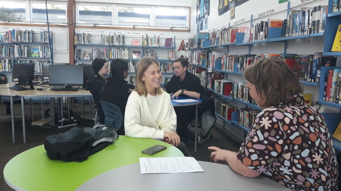 Meeting in the library re careers experience